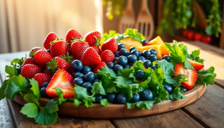 Discover a vibrant healthy food platter filled with fresh fruits and greens.