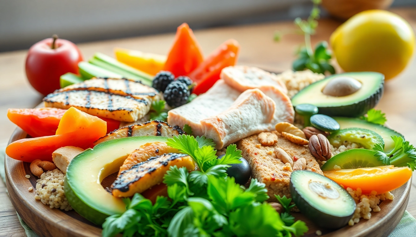 Explore a vibrant healthy food platter featuring fresh fruits, vegetables, and lean proteins.