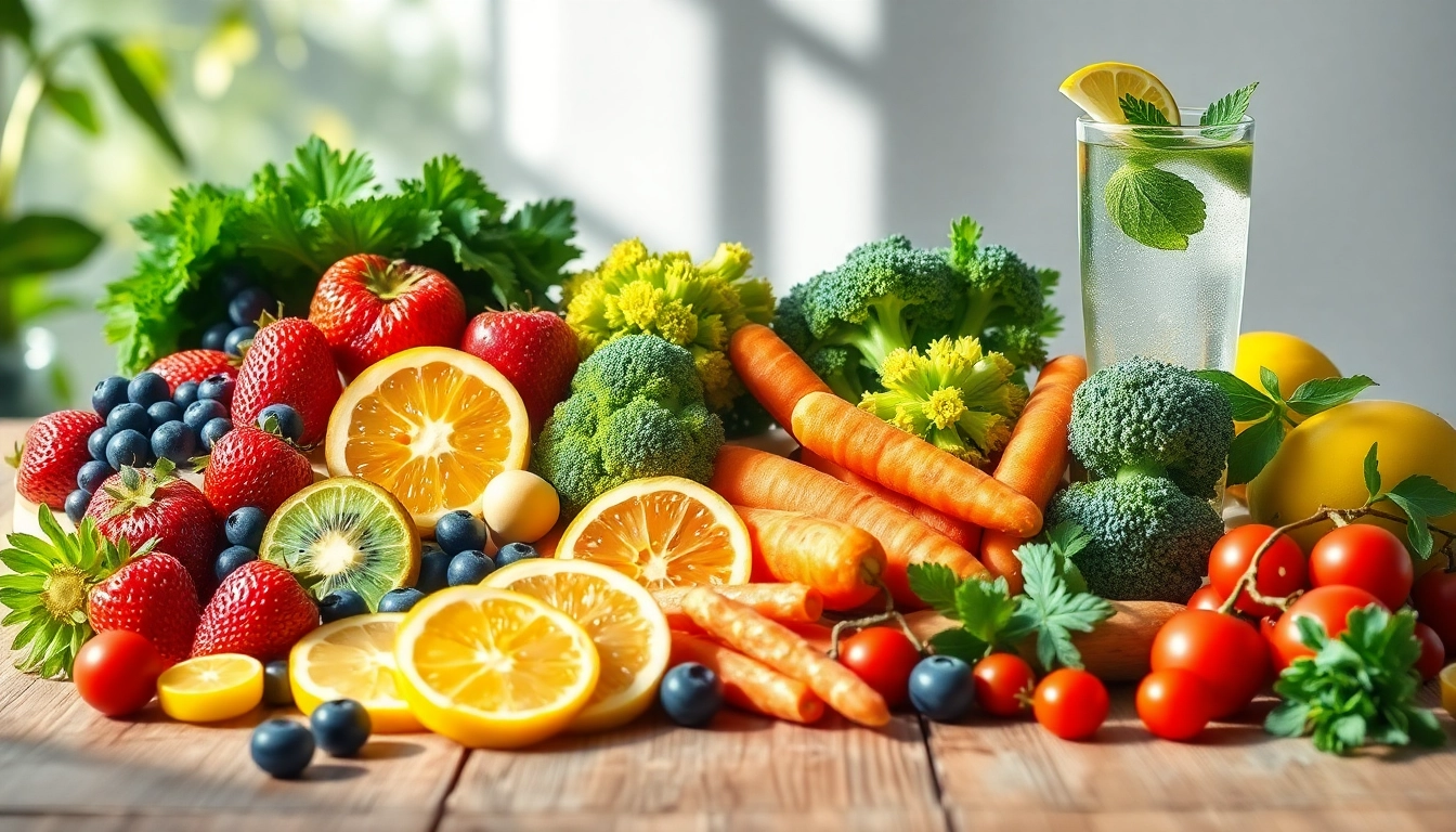 Fresh and colorful array of Healthy Food, including fruits and vegetables, promoting wellness.