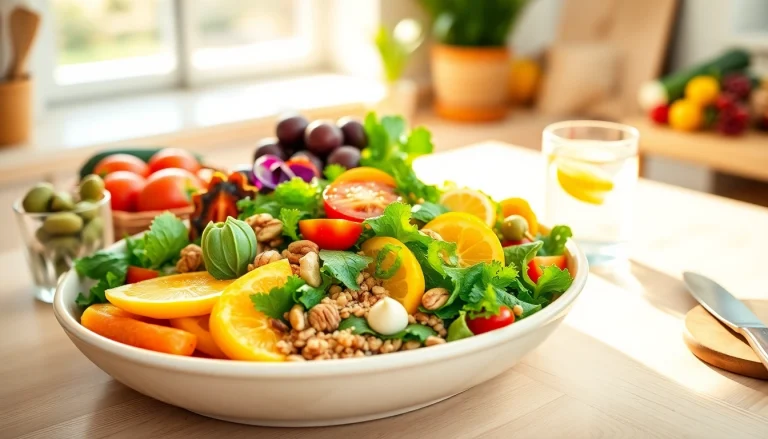 Enjoy vibrant and fresh healthy food showcasing a colorful platter of fruits, vegetables, and nuts.