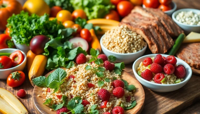 Healthy Food spread showcasing vibrant fruits, fresh vegetables, and wholesome grains.