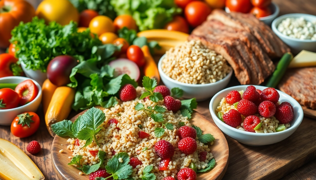 Healthy Food spread showcasing vibrant fruits, fresh vegetables, and wholesome grains.