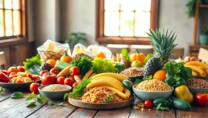 Indulge in a colorful healthy food spread with vibrant fruits and veggies.