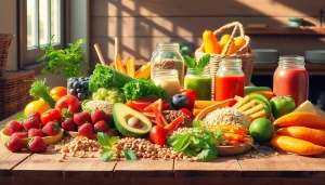Healthy Food display featuring a vibrant assortment of fruits, vegetables, and wholesome ingredients.