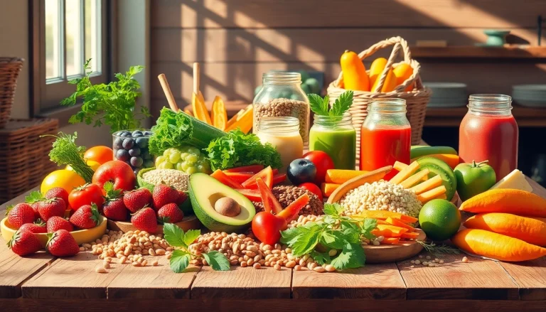 Healthy Food display featuring a vibrant assortment of fruits, vegetables, and wholesome ingredients.