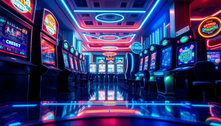 Explore New Technology with futuristic virtual reality gaming setups in a modern casino.