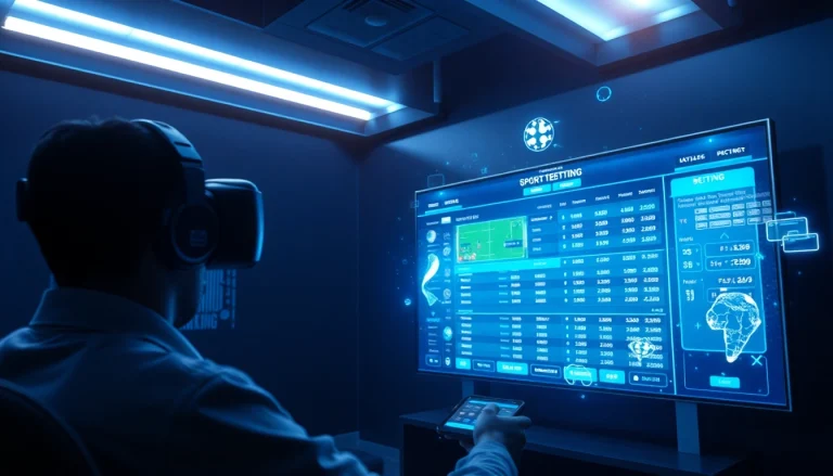 Experience New Technology with a futuristic sports betting interface showcasing dynamic holographic odds.