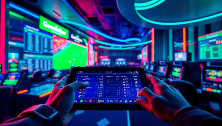 Experience new technology in a vibrant sports betting environment with sleek digital interfaces.