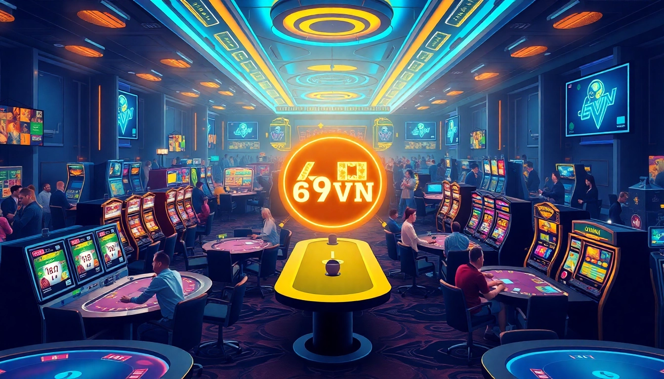 Players enthusiastically engage with various games at 69VN's vibrant casino.