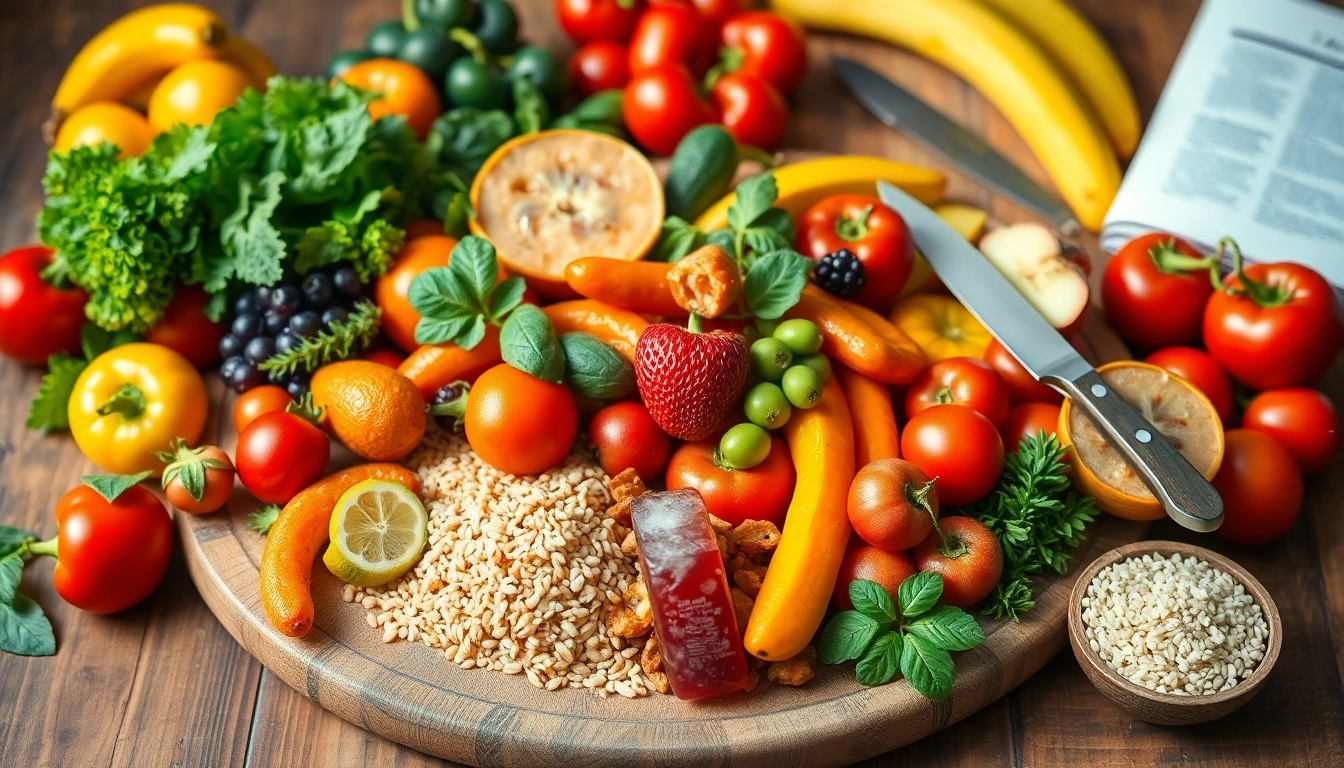 Explore an appealing healthy food platter with fruits, vegetables, and grains.