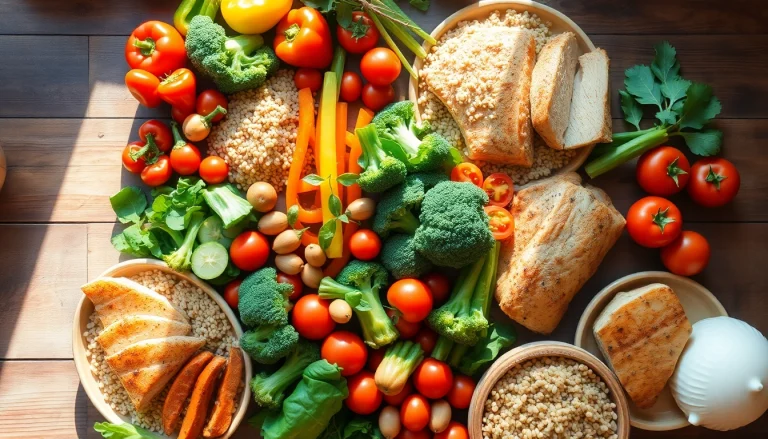 Explore a colorful array of healthy food ingredients displayed beautifully, including fresh vegetables, lean proteins, and whole grains.