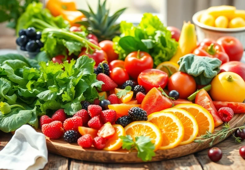 Explore a table full of healthy food options, including vibrant fruits and vegetables, encouraging nutritious eating.