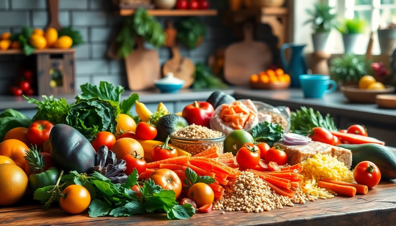 Vibrant arrangement of fresh, healthy food ingredients promoting nutritious eating choices.