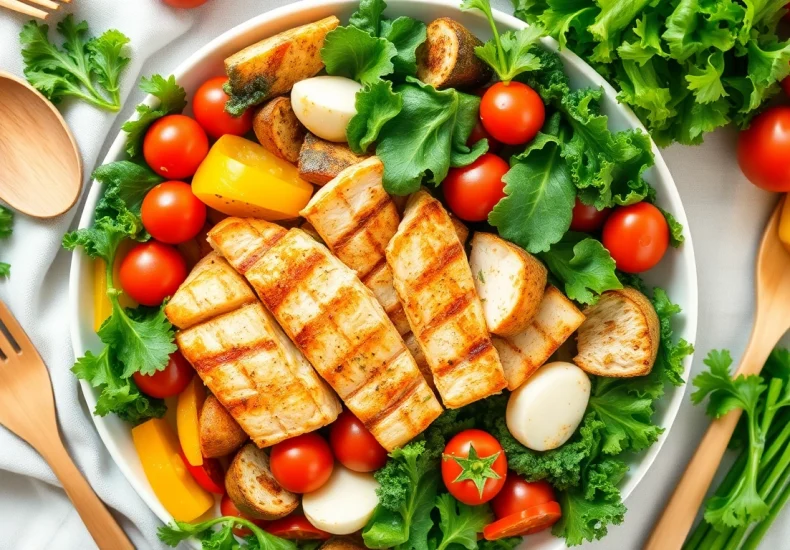 A vibrant plate of healthy food with colorful vegetables and lean protein, promoting Healthy Food choices.