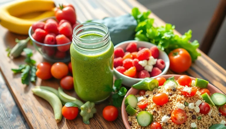 Discover a mouth-watering display of healthy food options, including colorful fruits and vibrant salads, promoting nutritional wellness.