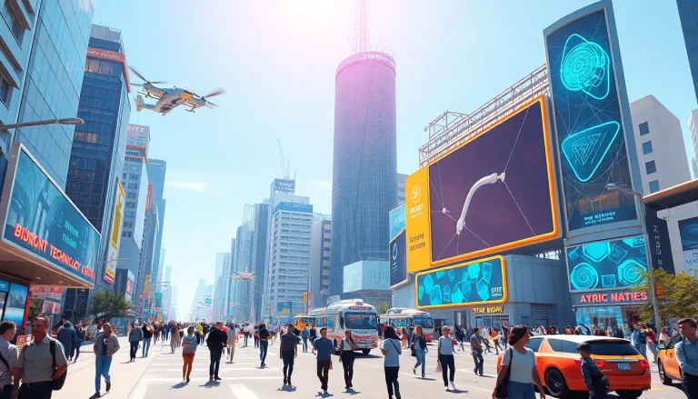 Explore a lively city powered by New Technology, featuring advanced robotics and smart infrastructure.