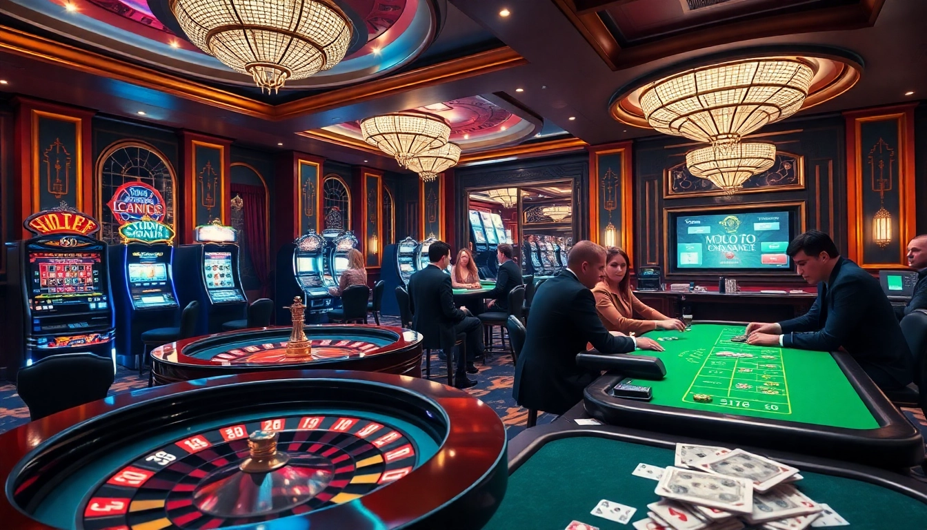 Experience the thrill at bj88b.com with players placing bets at a lively casino table surrounded by luxury.