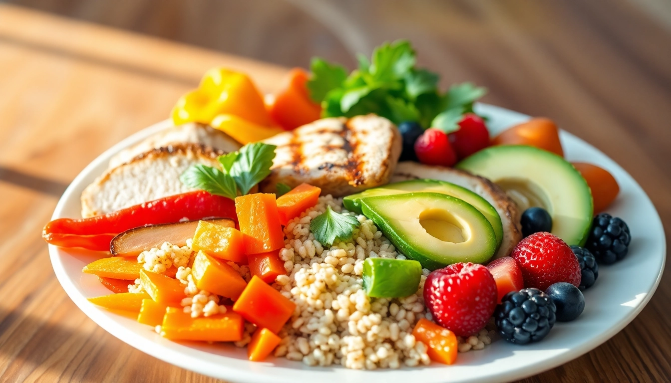 Deliciously arranged healthy food plate showcasing fresh vegetables and lean proteins.