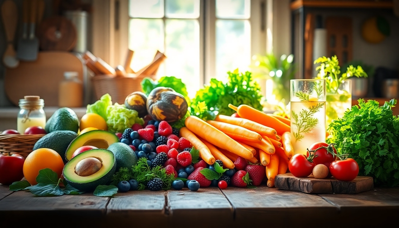 Enjoy a colorful assortment of healthy food including fruits and vegetables.