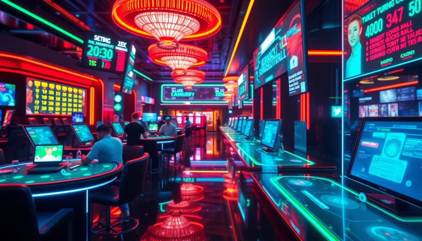 Experience New Technology in modern casinos with interactive holographic tables and vibrant digital displays.