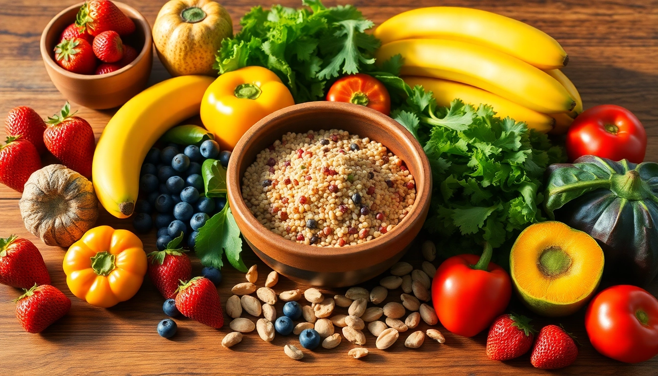 Discover a colorful arrangement of healthy food, featuring fruits, vegetables, and quinoa to inspire healthy eating.