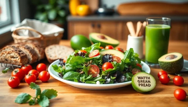 Indulge in a colorful array of healthy food featuring a fresh salad and smoothie.