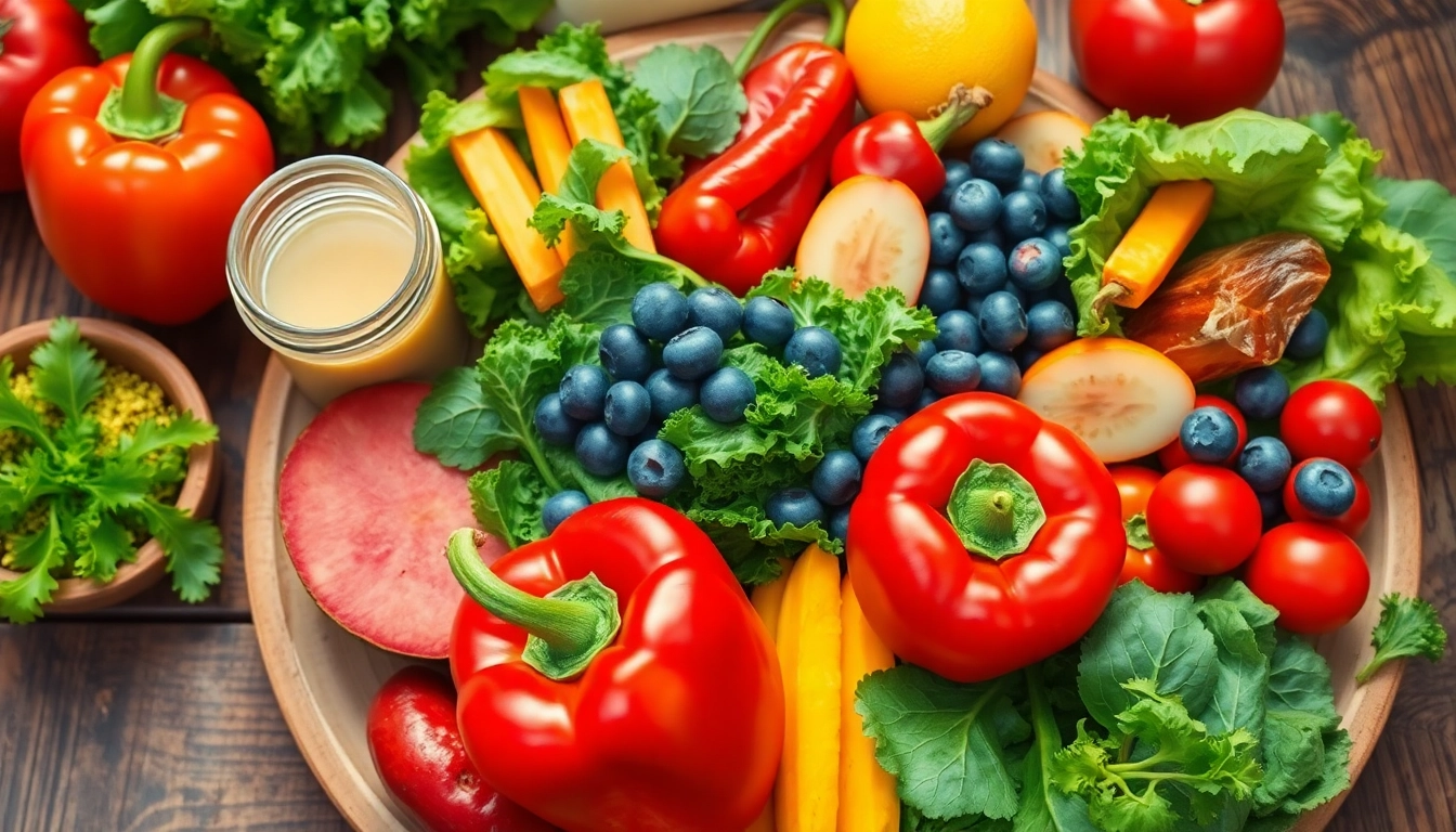 A delightful arrangement of healthy food showcasing bright fruits and vegetables for a vibrant meal.
