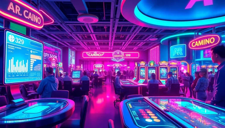 Exciting scene showcasing New Technology in a futuristic casino environment with AR and VR systems.