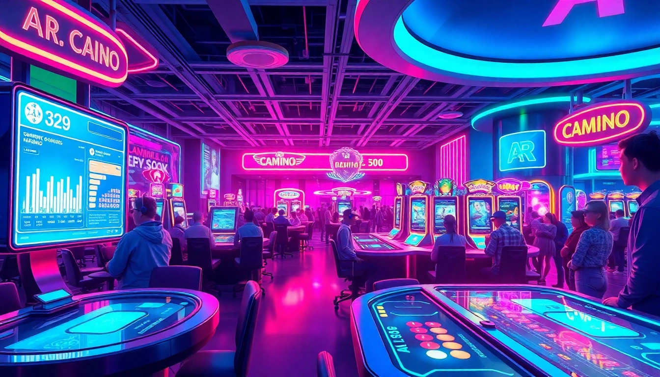 Exciting scene showcasing New Technology in a futuristic casino environment with AR and VR systems.