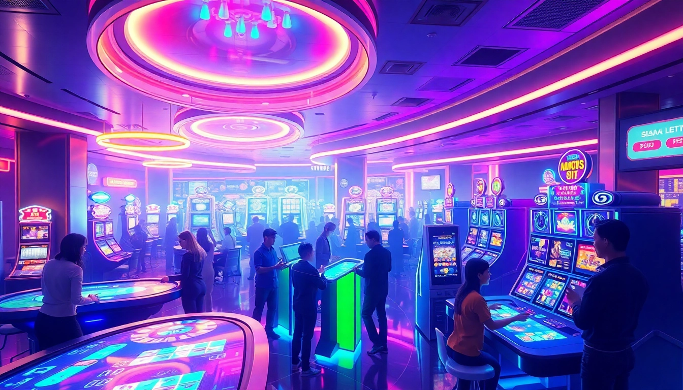 Discover new technology in a futuristic casino featuring interactive gaming and vibrant ambiance.