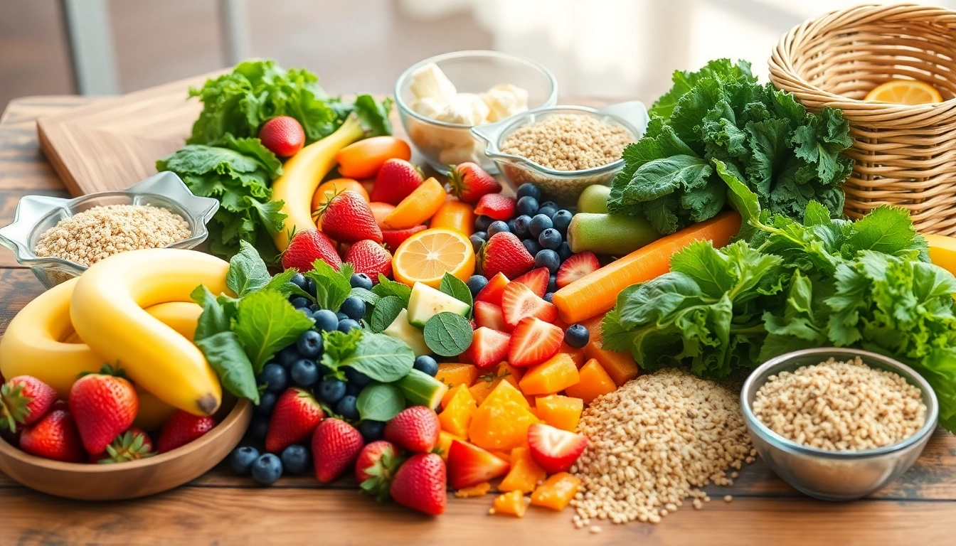 Showcase a colorful spread of healthy food options, featuring fresh fruits and vibrant vegetables, promoting nutritional choices.