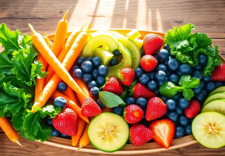 Explore vibrant healthy food arranged attractively on a rustic platter.