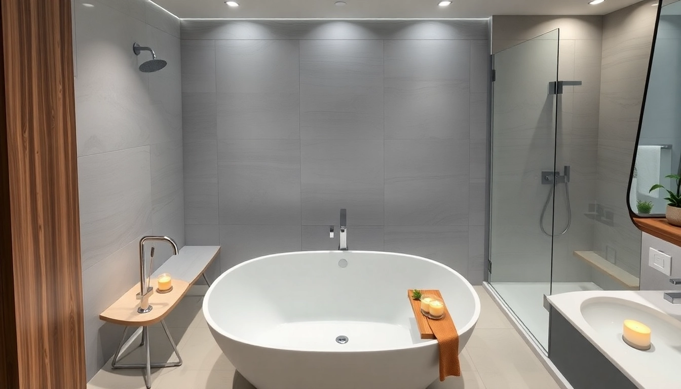 Expert bathroom fitters creating a modern, luxurious bathroom with elegant design features.