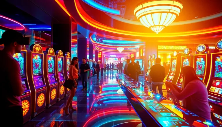 Experience the excitement of New Technology in a futuristic casino with high-tech gaming and vibrant visuals.