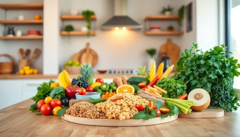 Arrange a delightful array of healthy food showcasing vibrant fruits and vegetables.