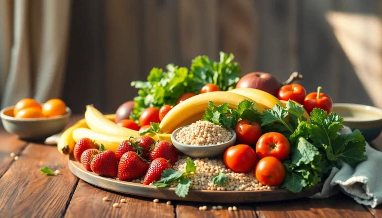 Delicious healthy food display featuring vibrant fruits and vegetables inspiring nutritious meal choices.