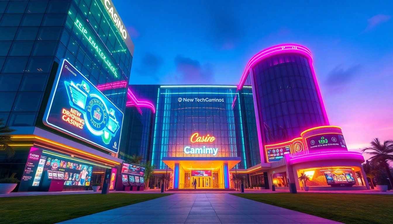 Explore the cutting-edge New Technology of a futuristic casino displaying holographic games.