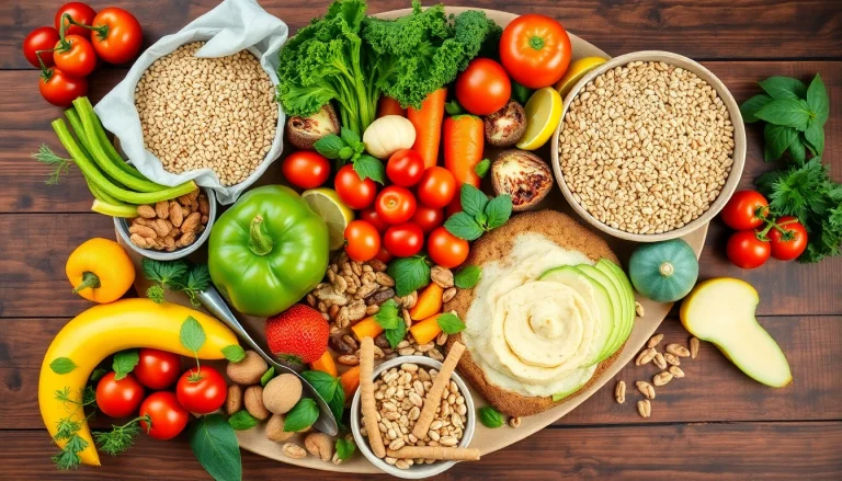 Vibrant healthy food spread showcasing fresh fruits, vegetables, and nuts to inspire nutritious eating habits.