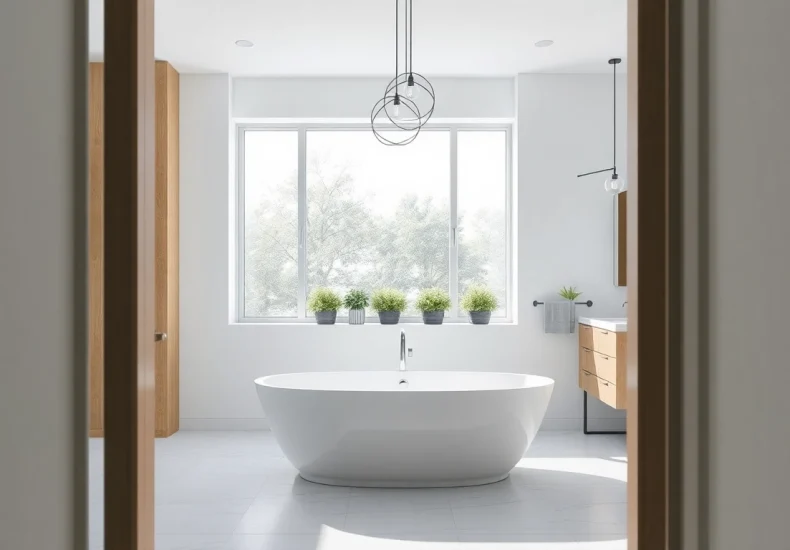 Experience luxurious bathroom remodeling with a freestanding soaking tub and elegant design details.