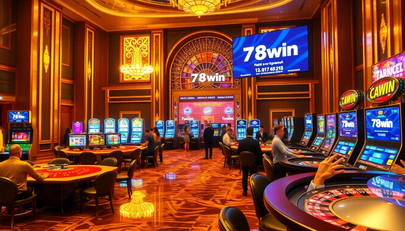 Experience the thrill of 78win as players engage at a vibrant casino table with chips and cards.