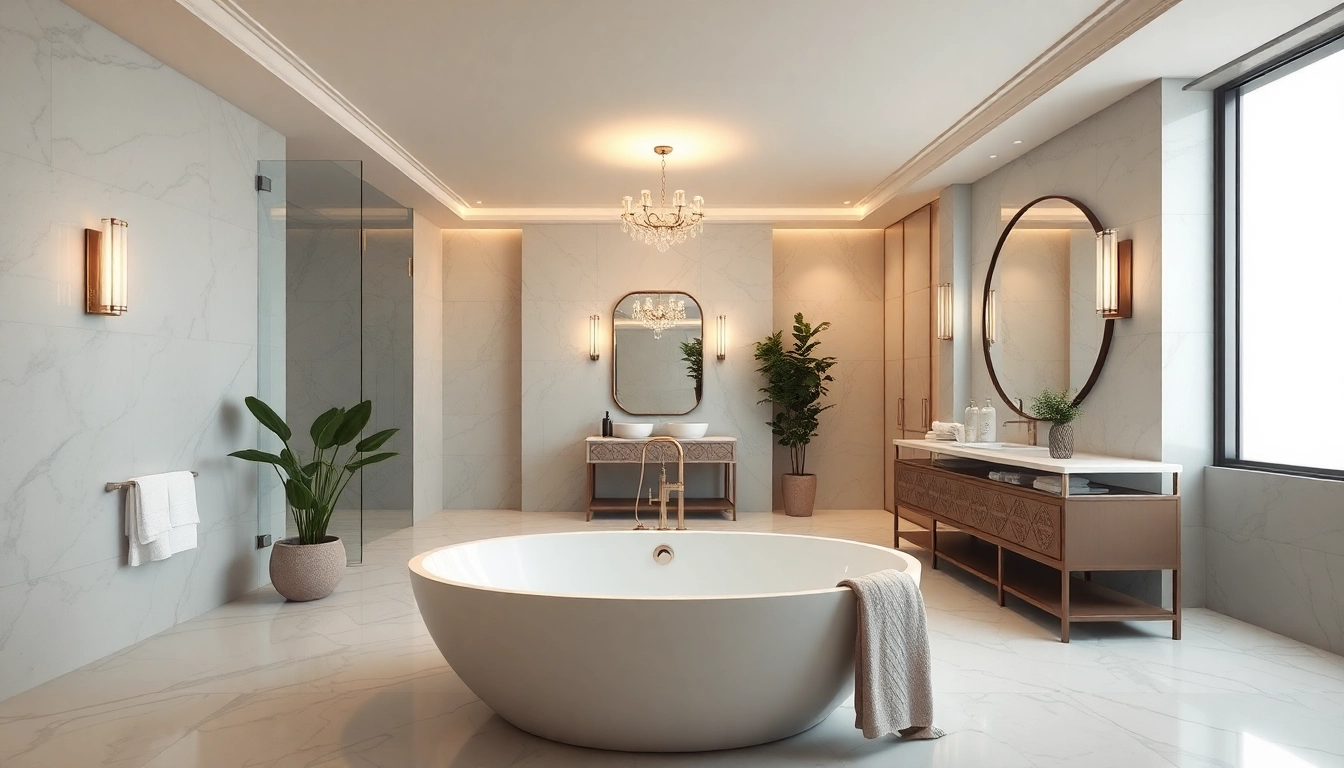 Experience a luxurious bathroom remodeling with elegant marble features and serene lighting.