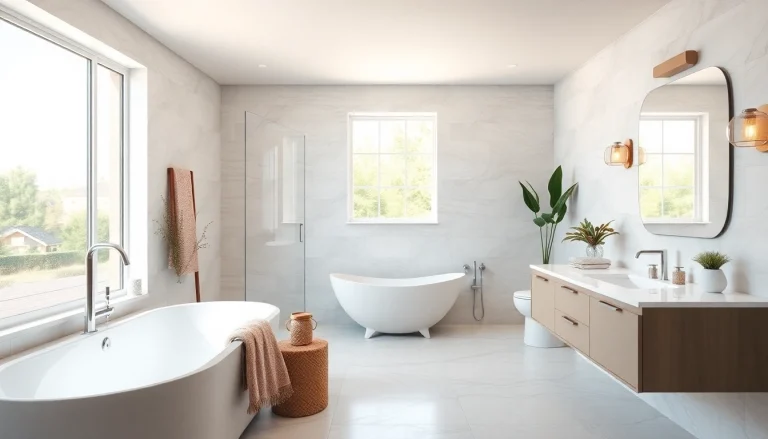 Updated bathroom remodeling with a modern design highlighting luxury fixtures and natural light.