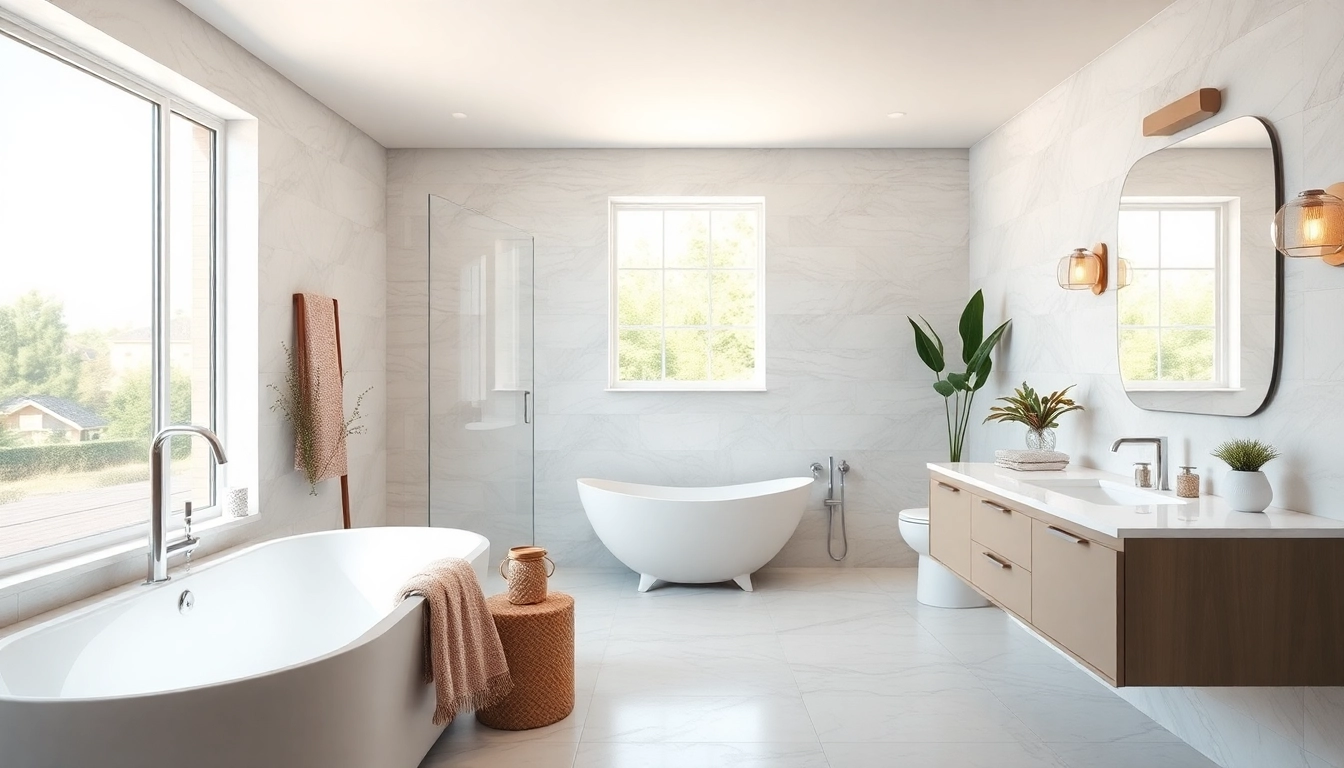 Updated bathroom remodeling with a modern design highlighting luxury fixtures and natural light.