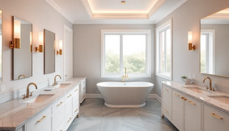 Transformative bathroom remodeling showcasing a luxurious freestanding tub and modern double vanity.