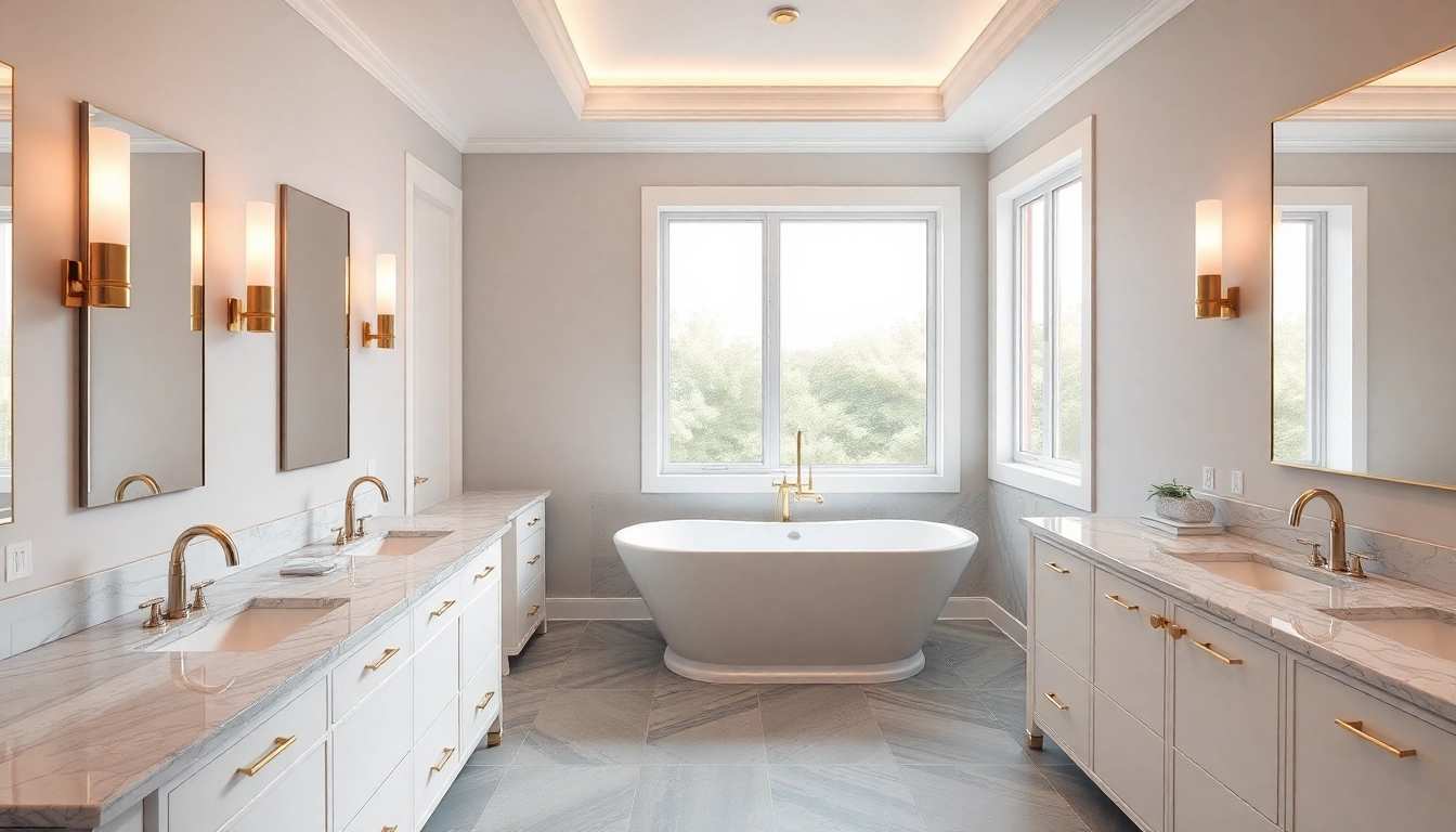 Transformative bathroom remodeling showcasing a luxurious freestanding tub and modern double vanity.