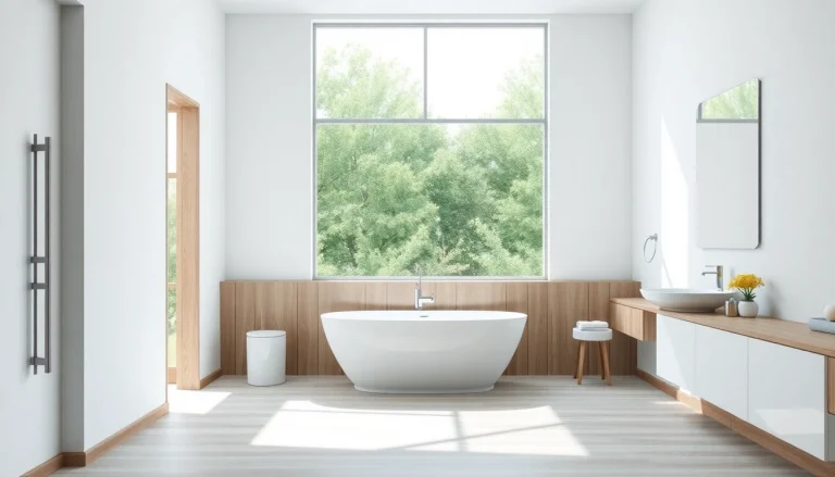Explore this stunning bathroom remodeling featuring a freestanding tub and modern vanity design.