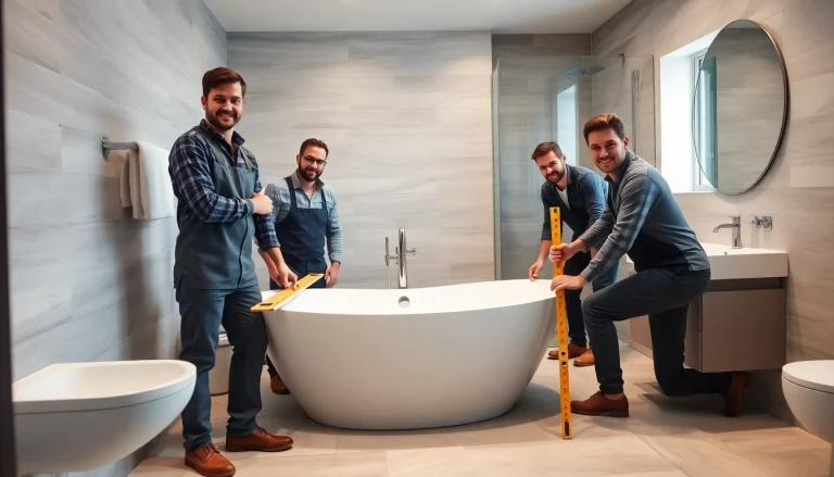 Watch skilled bathroom fitters professionally remodel a modern bathroom, showcasing quality and craftsmanship.
