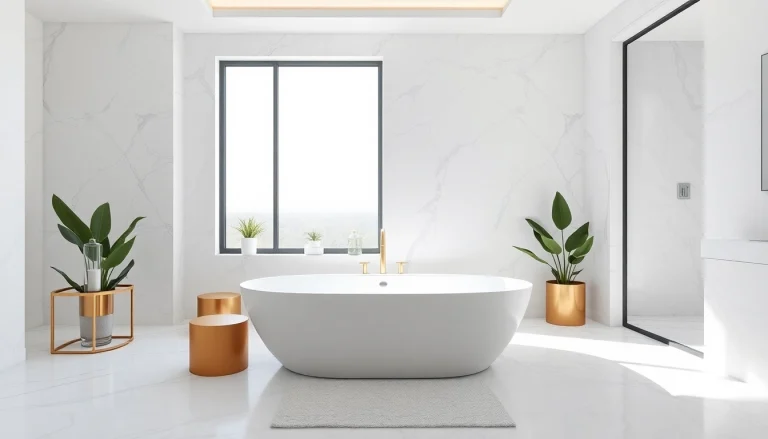 Transform your space with luxurious bathroom remodeling featuring a freestanding tub and modern decor.