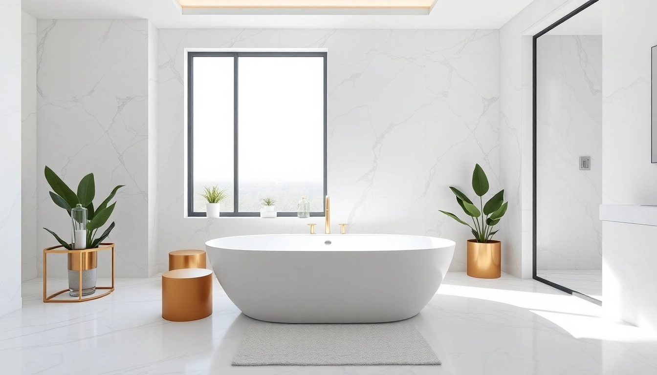 Transform your space with luxurious bathroom remodeling featuring a freestanding tub and modern decor.