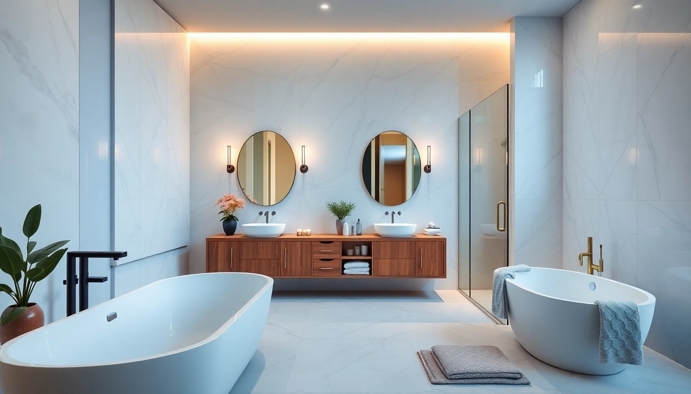 Stunning bathroom remodeled by a professional bathroom remodeling contractor featuring a freestanding tub and modern decor.